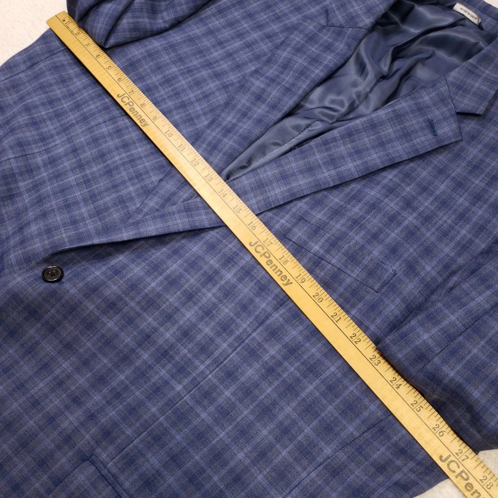 Ralph Ralph Lauren Sport Coat Men 52L Blue Plaid Check Wool Blend Stretch Blazer